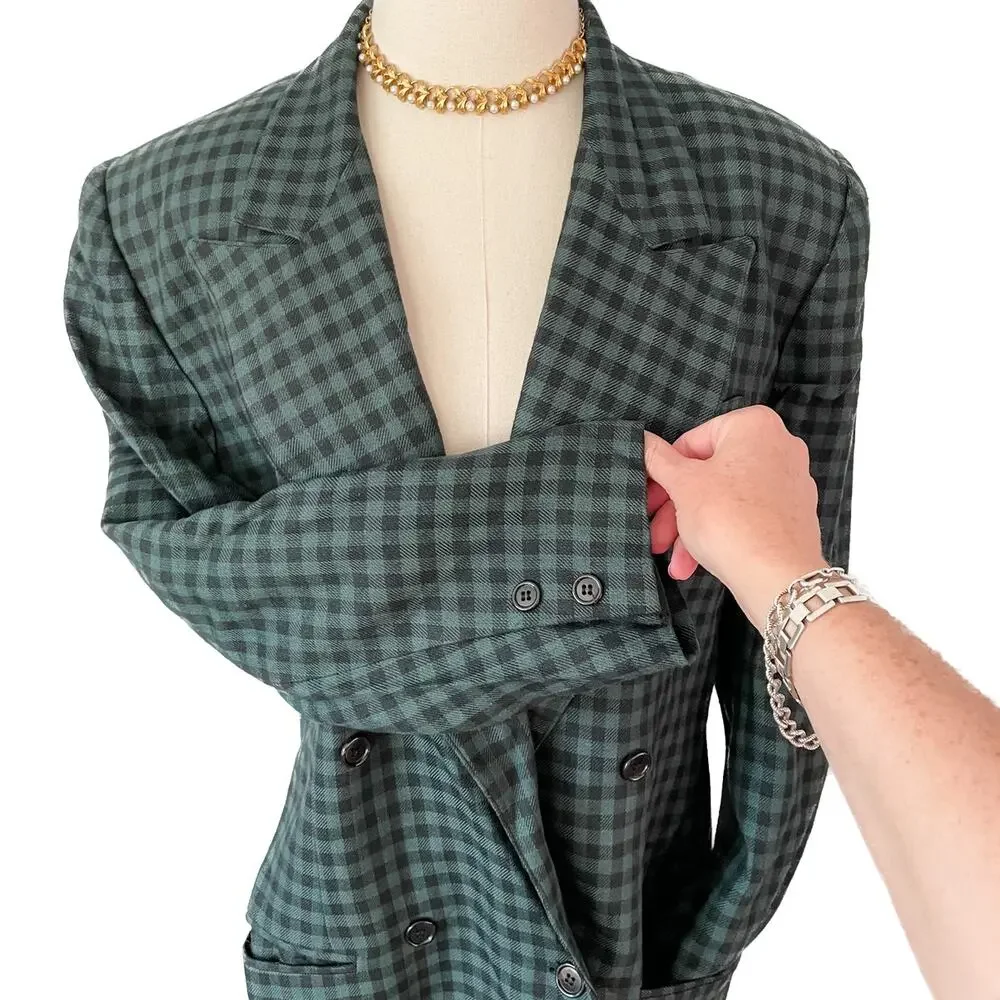 The Limited vintage checkered plaid double breasted peak lapel blazer size 12 L